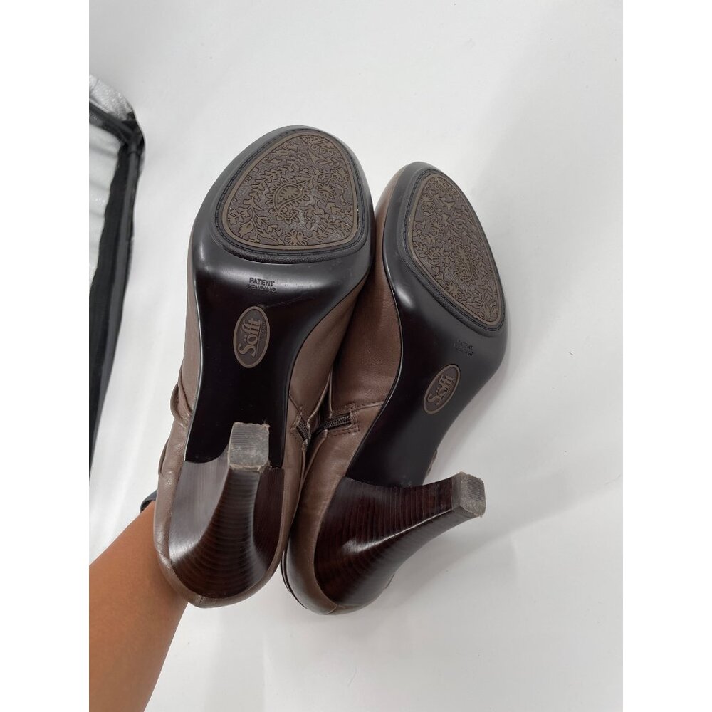 Sofft Florina Brown Ruched Leather Heeled Ankle Booties Career Professional - Picture 9 of 10